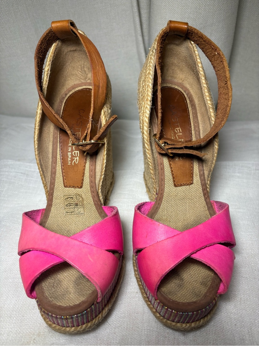 Casteller Pink Leather Espadrille Wedge Sandals Platform Heels Spain Made Sz 6 - Picture 4 of 10